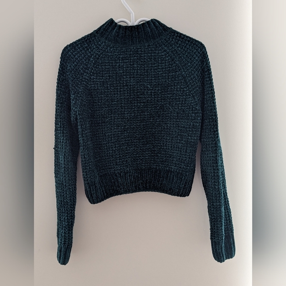 H&M Forest Green Cropped Boxy Sweater Mock Neck Size S - Picture 3 of 4
